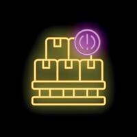 Neon sign of cardboard boxes on wooden pallet with warning sign vector