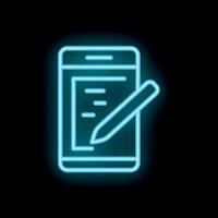 Neon sign of smartphone with stylus pen taking notes vector