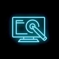 Neon icon of graphic design software interface displaying pen tool editing graphic vector