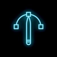 Neon pen tool icon creating curved line with anchor points vector