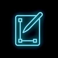 Neon graphic tablet with pen drawing lines icon vector