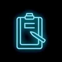 Neon sign showing a clipboard and pencil representing taking notes vector