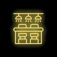 Neon bar counter with stools and ceiling lamps illuminating the room vector
