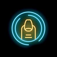Neon sign showing a fingernail in a circle on black background vector