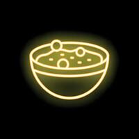 Neon sign showing a bowl of soup with croutons vector