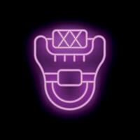 Neon icon of football shoulder pads glowing purple on black background vector