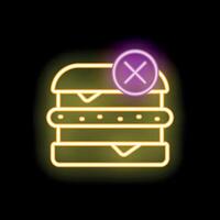 Neon sign of a hamburger with a cross mark showing a dietary restriction vector