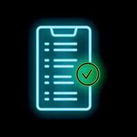 Neon smartphone showing checklist with completed task icon vector