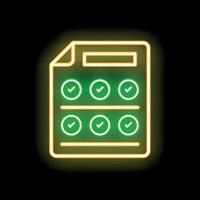 Neon yellow checklist icon glowing on black background vector