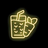 Neon carrot juice sign with straw glowing on black background vector