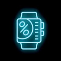 Neon smart watch showing percentage symbol on screen on the dark background vector