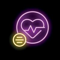 Neon icon of heartbeat rate measuring app showing health vector