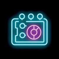 Neon icon of audio mixer console with faders and knobs vector