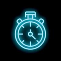 Blue neon stopwatch icon glowing against dark background vector