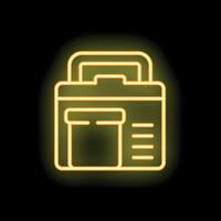 Yellow glowing neon icon of a portable printer on a black background vector