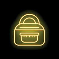 Yellow neon icon of a lunch bag glowing on black background vector
