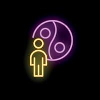 Neon icon of person with yin yang symbol representing balance vector
