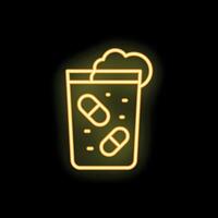 Neon icon of glass with effervescent pills dissolving in water vector