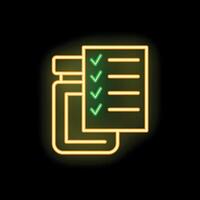 Neon icon of a jar with a checklist representing saving goals vector