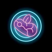 Neon sign showing a burrito with leaves on a plate with blue circles on black background vector