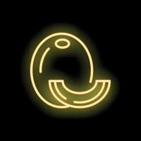 Neon icon of a coconut with a slice cut out on black background vector