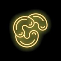 Yellow neon sign showing three cashew nuts on black background vector