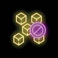 Neon stop sign blocking blockchain network connection vector