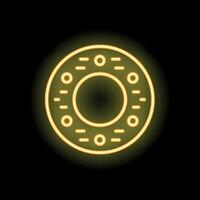 Yellow neon style icon of a glowing gear or bearing on a black background vector