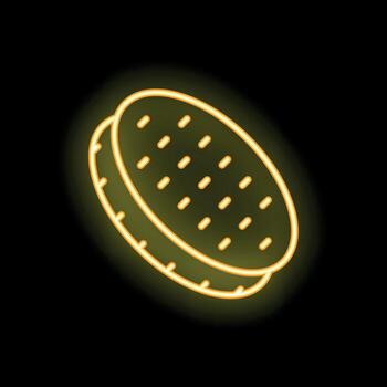 neón firmar de redondo galleta galleta brillante en negro antecedentes vector