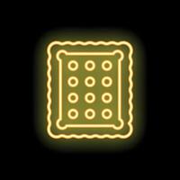 Yellow neon sign of square cracker on black background vector