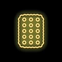 Yellow neon sign of cracker with holes on black background vector
