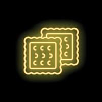 Neon sign of two square cookies glowing on black background vector