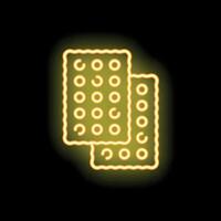 Neon sign of square crackers with holes glowing on black background vector
