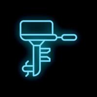 Blue glowing neon icon of outboard motor shining on black background vector
