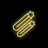 Glowing neon icon of two shooting stars on black background vector