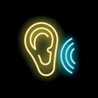Neon icon of ear hearing sound waves vector