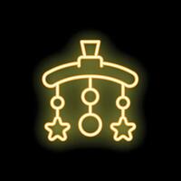 Neon baby mobile is hanging and glowing on a black background vector