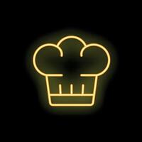 Neon yellow chef toque glowing on black background vector