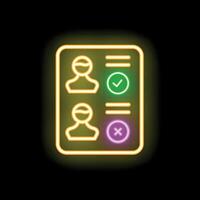 Neon icon of choosing candidate for job position with check and cross mark vector