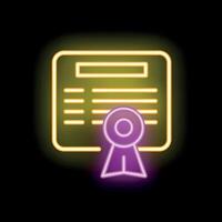 Neon sign of official certificate with stamp representing achievement vector