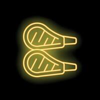 Neon sign showing two grilled lamb chops on black background vector
