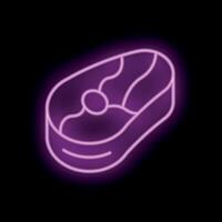 Neon sign showing a t bone steak icon on black background vector