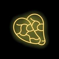 Glowing neon sign of a heart shaped meat steak on a black background vector