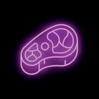 Neon sign representing a t bone steak with purple light vector