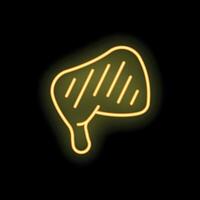 Neon sign showing a grilled steak on black background vector