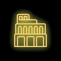 Neon yellow colosseum icon glowing on black background vector