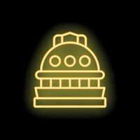 Neon sign representing a building with a dome on a black background vector