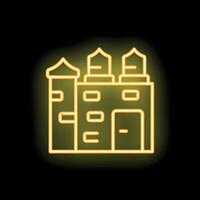 Neon yellow medieval castle icon glowing on black background vector