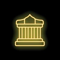 Neon yellow historical building with pillars and dome on black background vector