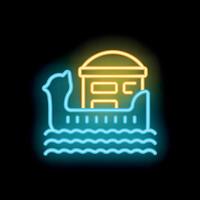Neon sign depicting noah's ark floating on water vector